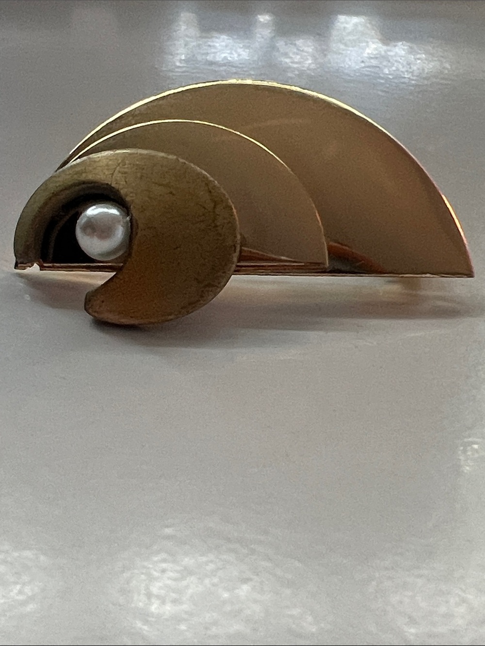 Vintage Gold Toned Nautilus Shell Pin Brooch Faux Pearl